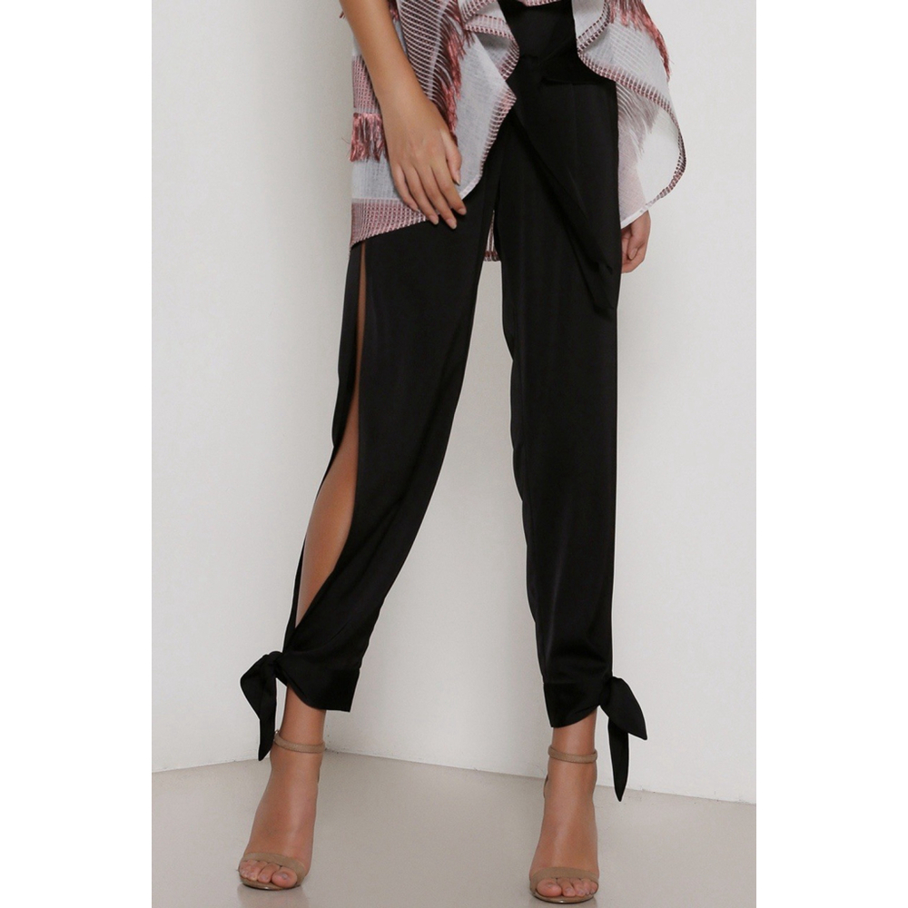 Elegant Black Ankle-Tie Pants
